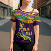 Faux Glitter Mardi Gras Pelican Cross Shoulder Shirt - Wonder Print Shop