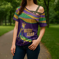 Faux Glitter Mardi Gras Pelican Cross Shoulder Shirt - Wonder Print Shop