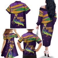 Faux Glitter Mardi Gras Pelican Family Matching Off The Shoulder Long Sleeve Dress and Hawaiian Shirt - Wonder Print Shop