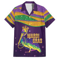 Faux Glitter Mardi Gras Pelican Family Matching Off Shoulder Short Dress and Hawaiian Shirt - Wonder Print Shop