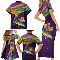 Faux Glitter Mardi Gras Pelican Family Matching Short Sleeve Bodycon Dress and Hawaiian Shirt - Wonder Print Shop
