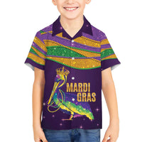 Faux Glitter Mardi Gras Pelican Family Matching Short Sleeve Bodycon Dress and Hawaiian Shirt - Wonder Print Shop