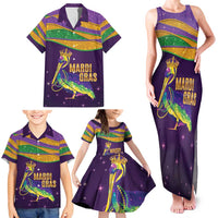 Faux Glitter Mardi Gras Pelican Family Matching Tank Maxi Dress and Hawaiian Shirt - Wonder Print Shop