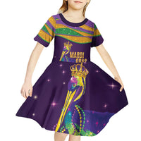 Faux Glitter Mardi Gras Pelican Kid Short Sleeve Dress - Wonder Print Shop