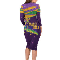 Faux Glitter Mardi Gras Pelican Long Sleeve Bodycon Dress - Wonder Print Shop
