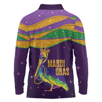 Faux Glitter Mardi Gras Pelican Long Sleeve Polo Shirt - Wonder Print Shop