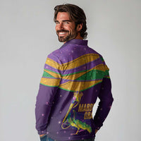 Faux Glitter Mardi Gras Pelican Long Sleeve Polo Shirt - Wonder Print Shop