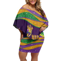 Faux Glitter Mardi Gras Pelican Off Shoulder Short Dress - Wonder Print Shop