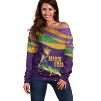 Faux Glitter Mardi Gras Pelican Off Shoulder Sweater - Wonder Print Shop