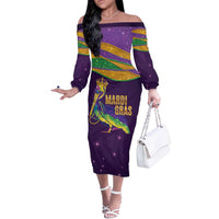 Faux Glitter Mardi Gras Pelican Off The Shoulder Long Sleeve Dress - Wonder Print Shop