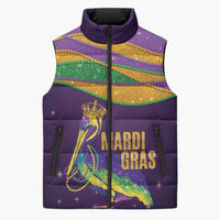 Faux Glitter Mardi Gras Pelican Sleeveless Puffer Jacket - Wonder Print Shop