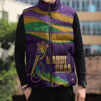 Faux Glitter Mardi Gras Pelican Sleeveless Puffer Jacket - Wonder Print Shop