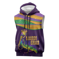 Faux Glitter Mardi Gras Pelican Sleeveless Zip Hoodie - Wonder Print Shop