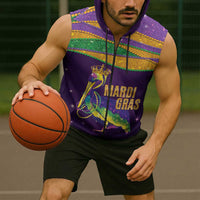 Faux Glitter Mardi Gras Pelican Sleeveless Zip Hoodie - Wonder Print Shop