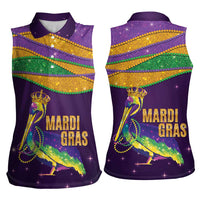 Faux Glitter Mardi Gras Pelican Women Sleeveless Polo Shirt - Wonder Print Shop