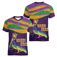 Faux Glitter Mardi Gras Pelican Women V-Neck T-Shirt - Wonder Print Shop