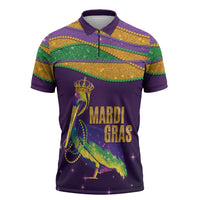Faux Glitter Mardi Gras Pelican Zipper Polo Shirt - Wonder Print Shop