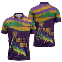 Faux Glitter Mardi Gras Pelican Zipper Polo Shirt - Wonder Print Shop