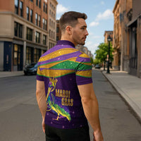Faux Glitter Mardi Gras Pelican Zipper Polo Shirt - Wonder Print Shop
