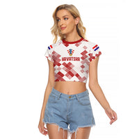 Personalised Croatia Football Raglan Cropped T Shirt Champions Hrvatska - Mosaic Style - Wonder Print Shop