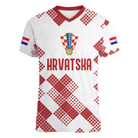 Personalised Croatia Football Women V Neck T Shirt Champions Hrvatska - Mosaic Style - Wonder Print Shop