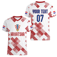 Personalised Croatia Football Women V Neck T Shirt Champions Hrvatska - Mosaic Style - Wonder Print Shop
