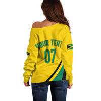 Personalised Jamaica Football Off Shoulder Sweater Reggae Boyz Retro WC 1998 Inspired - Wonder Print Shop