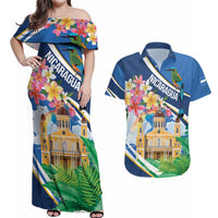 Nicaragua Granada Personalized Couples Matching Off Shoulder Maxi Dress and Hawaiian Shirt Viva Nica - Wonder Print Shop