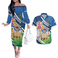 Nicaragua Granada Personalized Couples Matching Off The Shoulder Long Sleeve Dress and Hawaiian Shirt Viva Nica - Wonder Print Shop