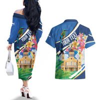 Nicaragua Granada Personalized Couples Matching Off The Shoulder Long Sleeve Dress and Hawaiian Shirt Viva Nica - Wonder Print Shop