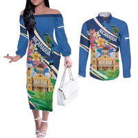 Nicaragua Granada Personalized Couples Matching Off The Shoulder Long Sleeve Dress and Long Sleeve Button Shirt Viva Nica - Wonder Print Shop