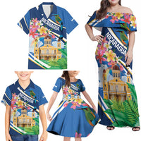 Nicaragua Granada Personalized Family Matching Off Shoulder Maxi Dress and Hawaiian Shirt Viva Nica - Wonder Print Shop