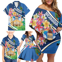 Nicaragua Granada Personalized Family Matching Off Shoulder Short Dress and Hawaiian Shirt Viva Nica - Wonder Print Shop