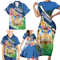 Nicaragua Granada Personalized Family Matching Short Sleeve Bodycon Dress and Hawaiian Shirt Viva Nica - Wonder Print Shop