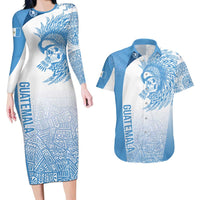 Guatemala Personalized Couples Matching Long Sleeve Bodycon Dress and Hawaiian Shirt Mayan Warrior - Wonder Print Shop