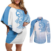 Guatemala Personalized Couples Matching Off Shoulder Short Dress and Long Sleeve Button Shirt Mayan Warrior - Wonder Print Shop