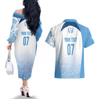 Guatemala Personalized Couples Matching Off The Shoulder Long Sleeve Dress and Hawaiian Shirt Mayan Warrior - Wonder Print Shop