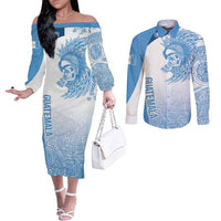 Guatemala Personalized Couples Matching Off The Shoulder Long Sleeve Dress and Long Sleeve Button Shirt Mayan Warrior - Wonder Print Shop