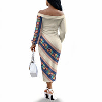 Zimbabwe Heritage Off The Shoulder Long Sleeve Dress Screen Print Animals Motif