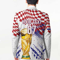 Croatia Football Custom WC2026 White Blazer Hrvatska Grunge Checkerboard - Wonder Print Shop