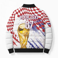 Croatia Football Custom WC2026 White Bomber Puffer Jacket Hrvatska Grunge Checkerboard - Wonder Print Shop