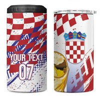 Croatia Football Custom WC2026 White 4 in 1 Can Cooler Tumbler Hrvatska Grunge Checkerboard - Wonder Print Shop