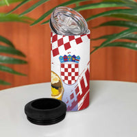 Croatia Football Custom WC2026 White 4 in 1 Can Cooler Tumbler Hrvatska Grunge Checkerboard - Wonder Print Shop