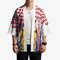 Croatia Football Custom WC2026 White Kimono Hrvatska Grunge Checkerboard - Wonder Print Shop