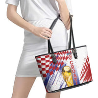 Croatia Football WC2026 White Leather Tote Bag Hrvatska Grunge Checkerboard - Wonder Print Shop