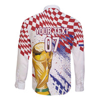 Croatia Football Custom WC2026 White Long Sleeve Button Shirt Hrvatska Grunge Checkerboard - Wonder Print Shop