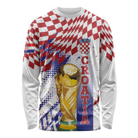 Croatia Football Custom WC2026 White Long Sleeve Shirt Hrvatska Grunge Checkerboard - Wonder Print Shop