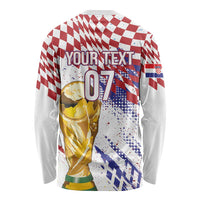 Croatia Football Custom WC2026 White Long Sleeve Shirt Hrvatska Grunge Checkerboard - Wonder Print Shop