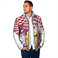 Croatia Football Custom WC2026 White Padded Jacket Hrvatska Grunge Checkerboard - Wonder Print Shop
