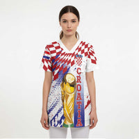 Croatia Football Custom WC2026 White Scrub Top Hrvatska Grunge Checkerboard - Wonder Print Shop
